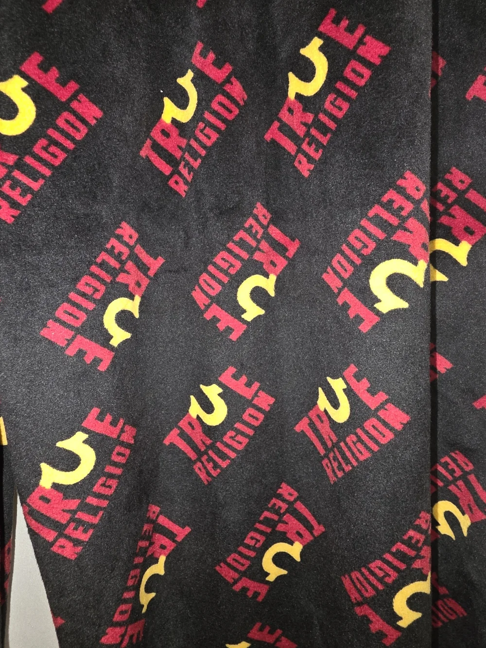 True Religion Black Sweatpants with Red and Yellow Logo Print